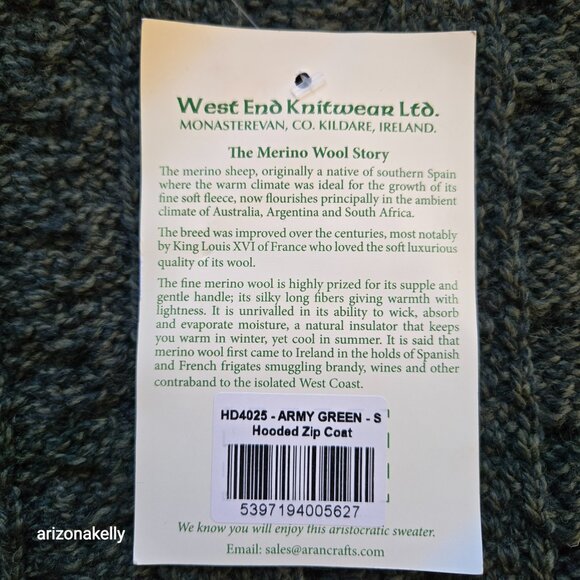 NWT Aran Crafts Merino Cable Knit Hoodie Sweater Jacket Small Ireland - Picture 3 of 10